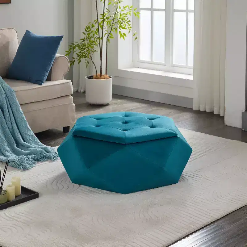 Modern Velvet Polygon Diamond Tufted Storage Ottoman
