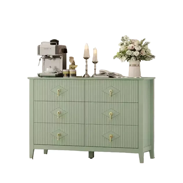 48 Wide 6-Drawer Dresser, Modern Chest with Metal Handles for Bedroom Storage, Green