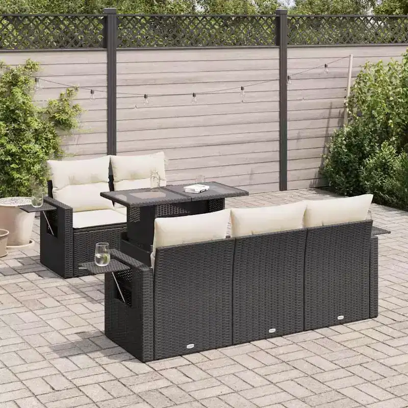 vidaXL Garden Sofa Set Black PE rattan Medium Water-resistant materials