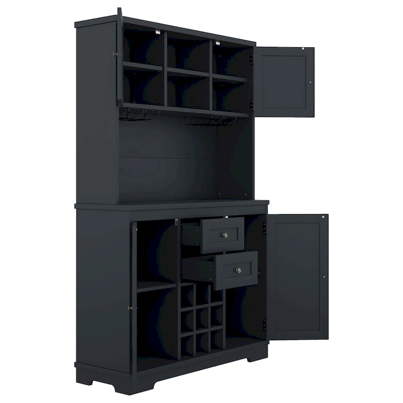 Coffee Bar Cabinet with Drawers, Freestanding Kitchen Pantry with Shelves and Cabinets, Buffet Cabinet with Glass Racks