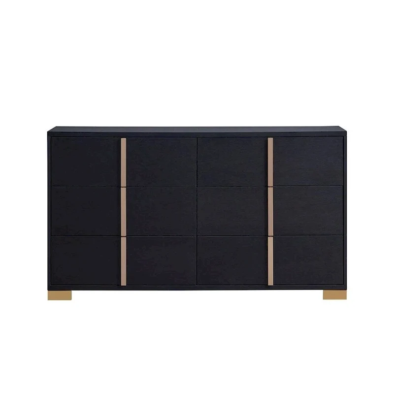 6-Drawer Wooden Dresser – Black & Gold / White & Gold, Metal Bar Pulls, Single