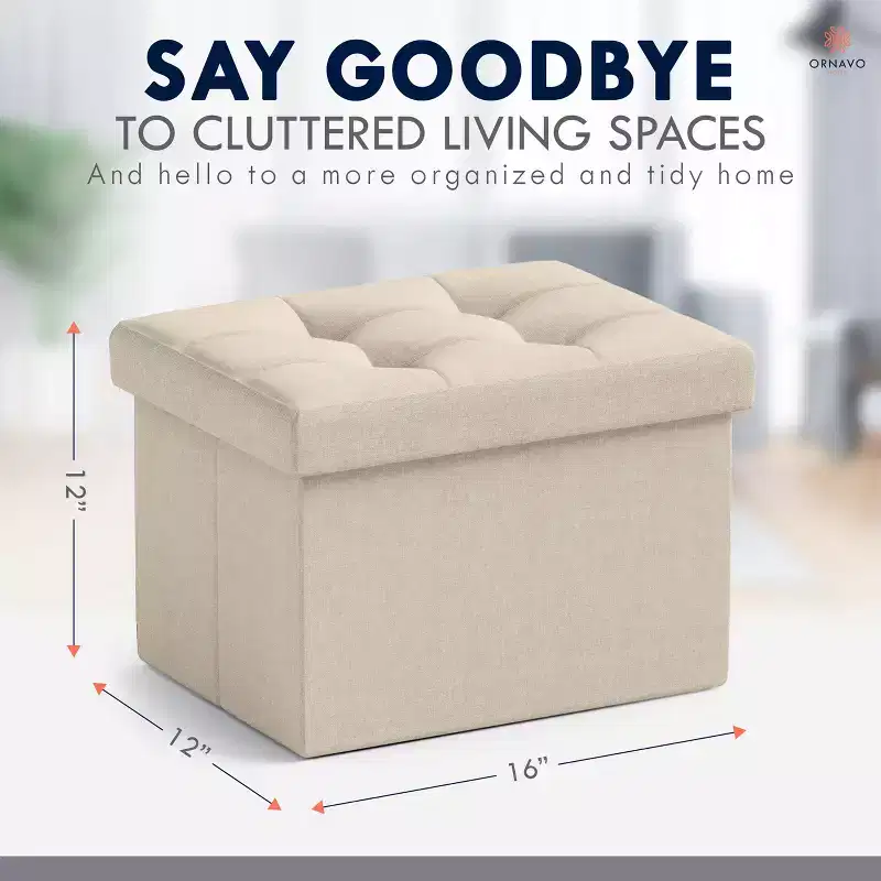 Collapsible Rectangle Small Storage Ottoman - 12 x 16 x 12