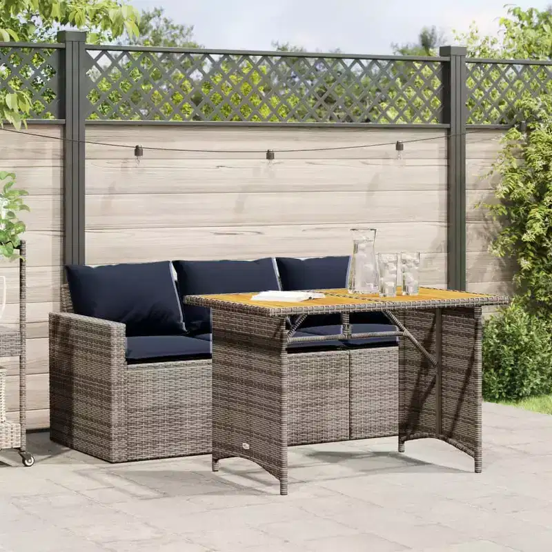 vidaXL Patio Dining Set - 2-Piece Gray Poly Rattan Garden Furniture with Cushioned Sofa and Tempered Glass Table - for Patio, Backyard, Garden