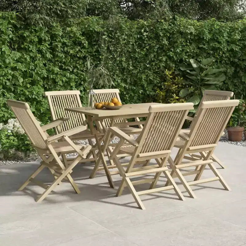 vidaXL Patio Dining Set Outdoor Furniture Set for Garden Gray Solid Wood Teak