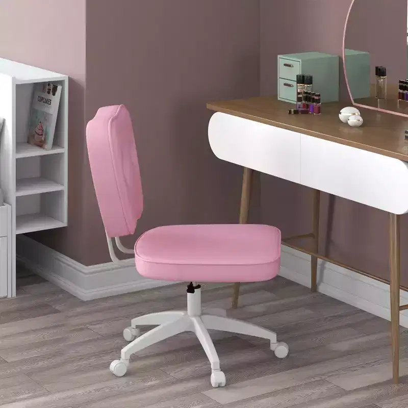 Armless Desk Chair with Wheels & Adjustable Height – Pink Vanity Chair