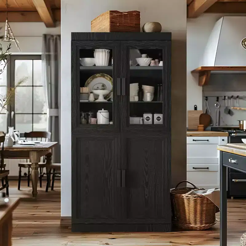Modern Minimalist Wood Grain Decorative Storage Cabinet Combination Cabinet with 6-Story Shelves