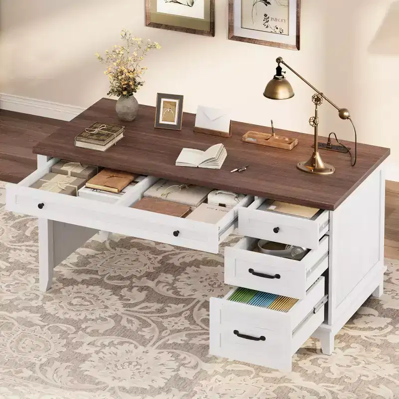 Executive Desk with Drawers and Charging Station, 53.54