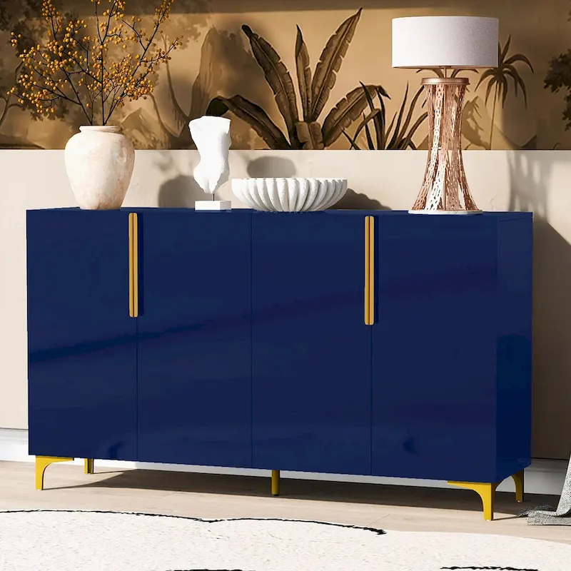 Glossy 4-Door Storage Cabinet with Adjustable Shelves – White / Black / Navy Blue