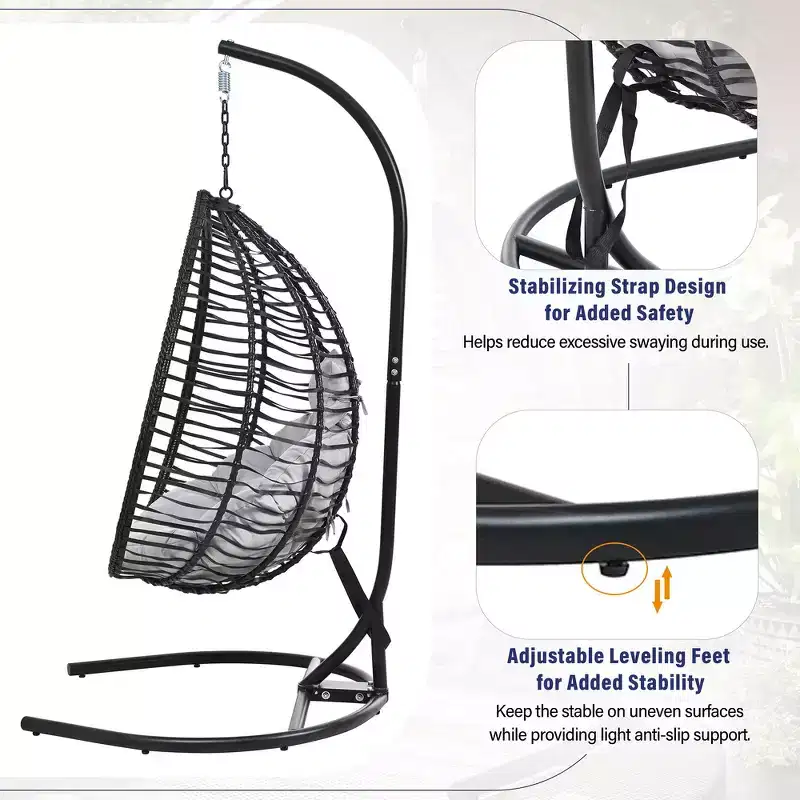 Whisen Hanging Hammock Chair with Stand, Egg Swing Chair with Iron Frame and Cushion & Headrest