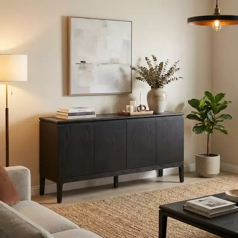 Andy 59'' Modern 4-Door Sideboard with Rubberwood Legs