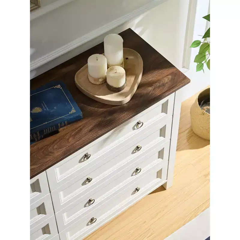 Okak Rustic Tall 6/7/8-Drawer Chest of Drawers, Barn Door Style Dresser, Wood Dressers for Bedroom Living Room Hallway, Walnut