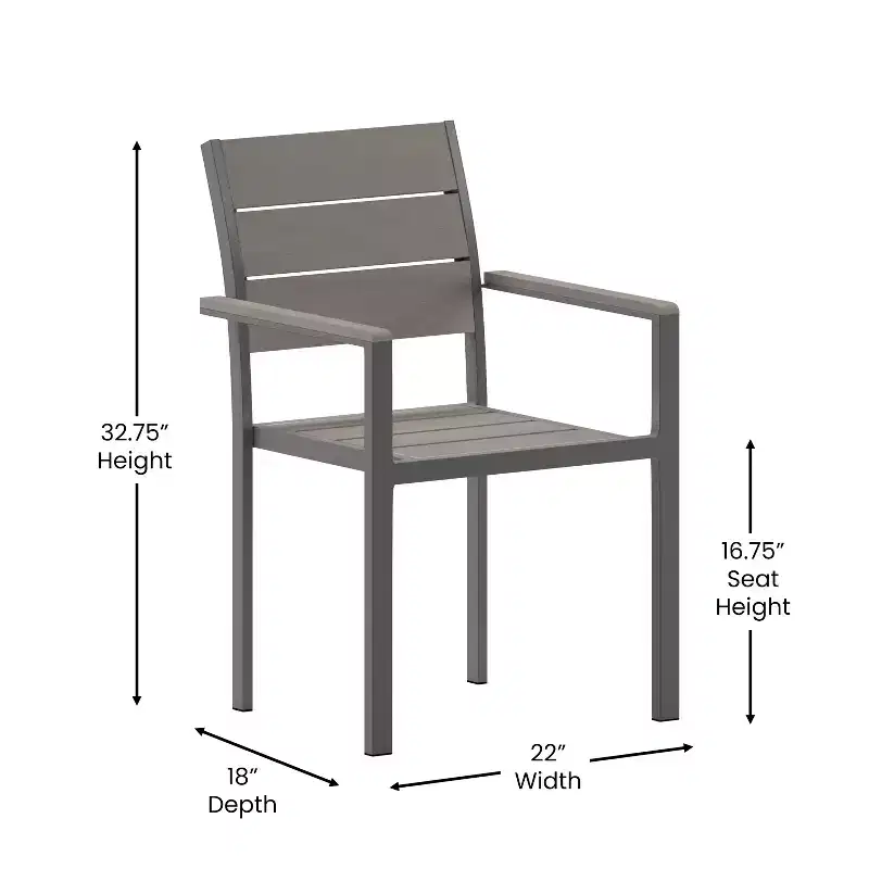 Flash Furniture Finch Commercial Grade Patio Chair with Arms, Stackable Side Chair with Faux Teak Poly Slats and Metal Frame
