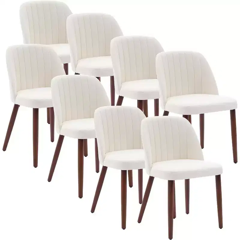Dining Chairs Set of 8, Upholstered Kitchen Dining Room Chairs with Padded Seat and Wood Legs, for Kitchen, Dining Room, Restaurant, Cafe, Beige