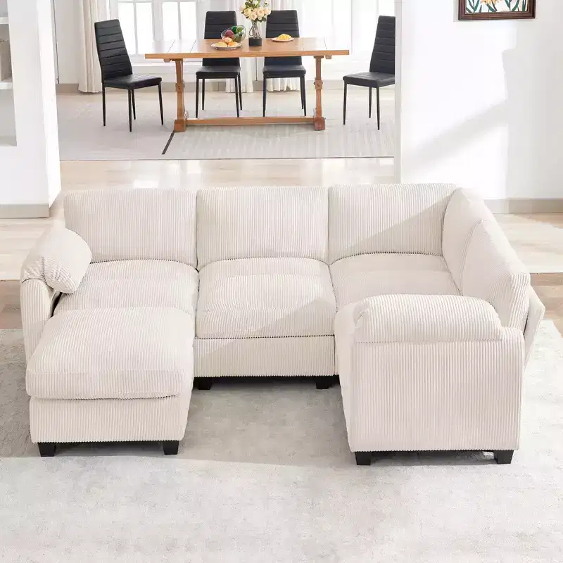 HYLEORY Modular Sectional Sofa with Movable Ottoman, U-Shape Upholstered Comfy Couch with Two-Layer Seat Cushion for Living Room,Corduroy