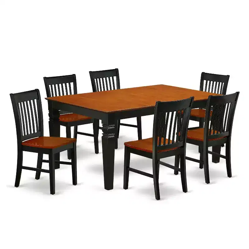 HomeStock 7-Piece Rectangle Black & Cherry Finish Solid Wood Top Dining Table with 6-Chairs