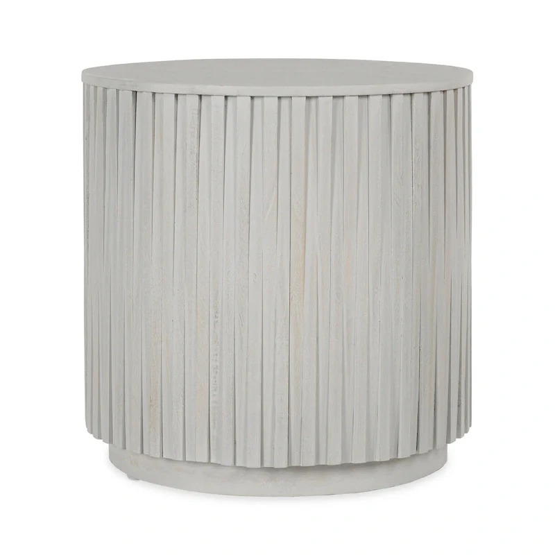 Round End Table – Handcrafted Solid Mango Wood Fluted Design