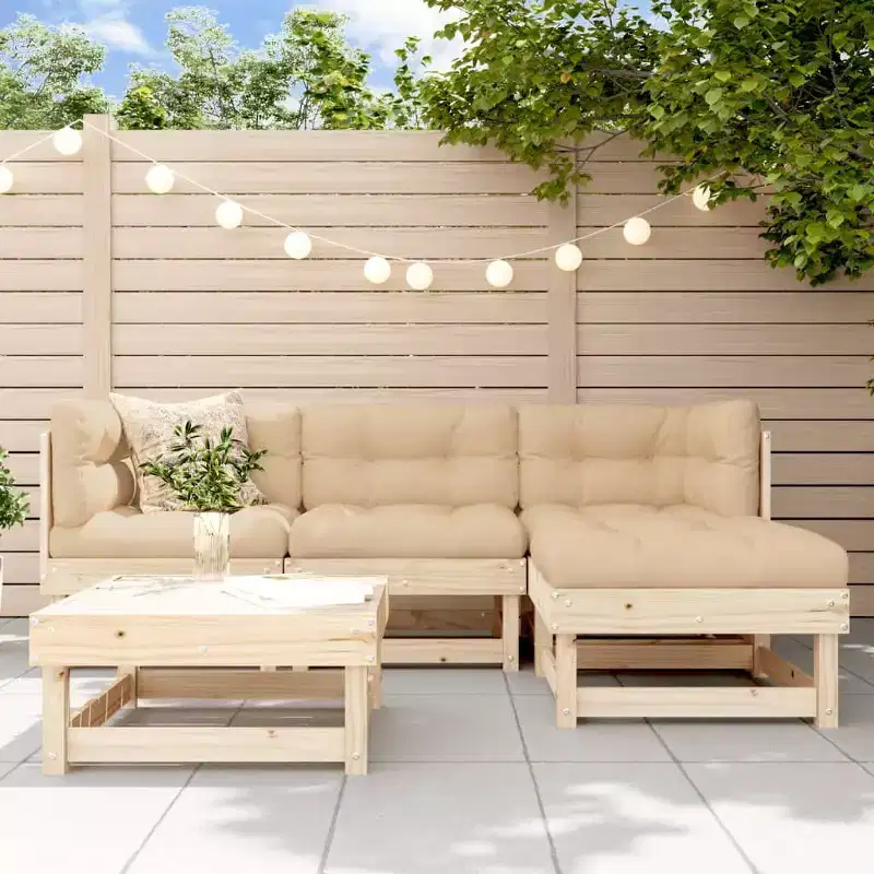 vidaXL Patio Lounge Set Outdoor Garden Furniture Set 5 Piece Solid Wood Pine