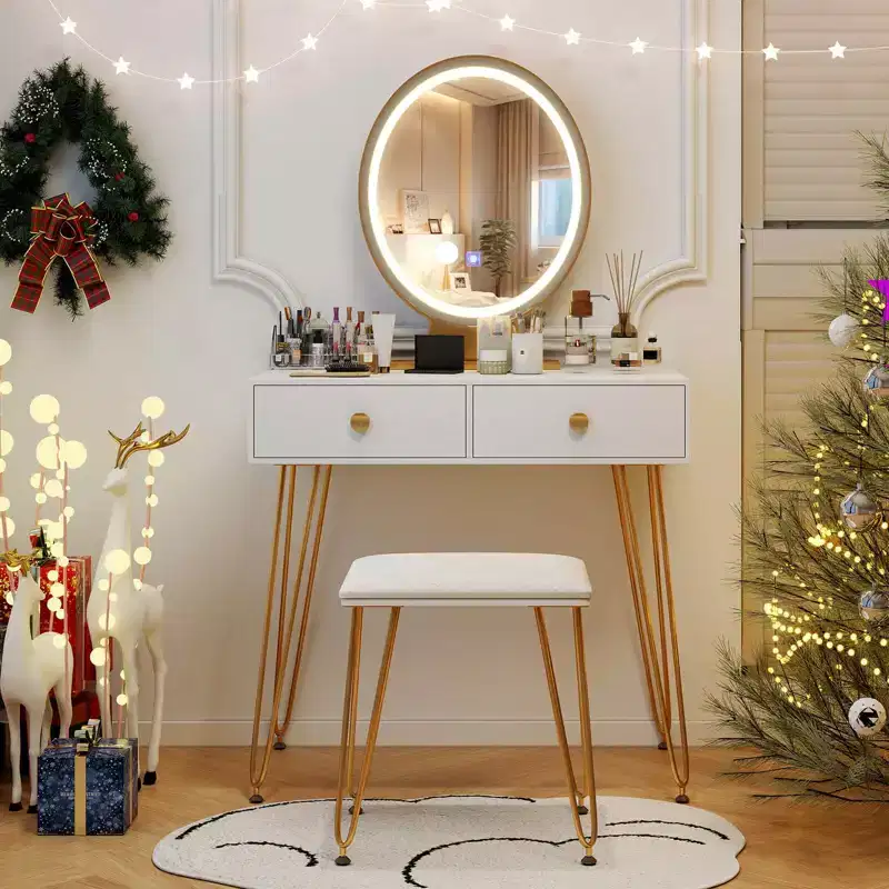 Vanity Makeup Dressing Table with 3 Lighting Modes Mirror Touch Switch White