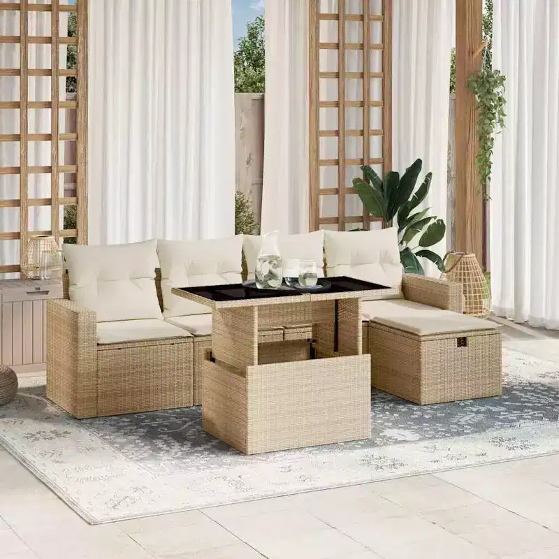 vidaXL 6 Piece Patio Sofa Set with Cushions Poly Rattan