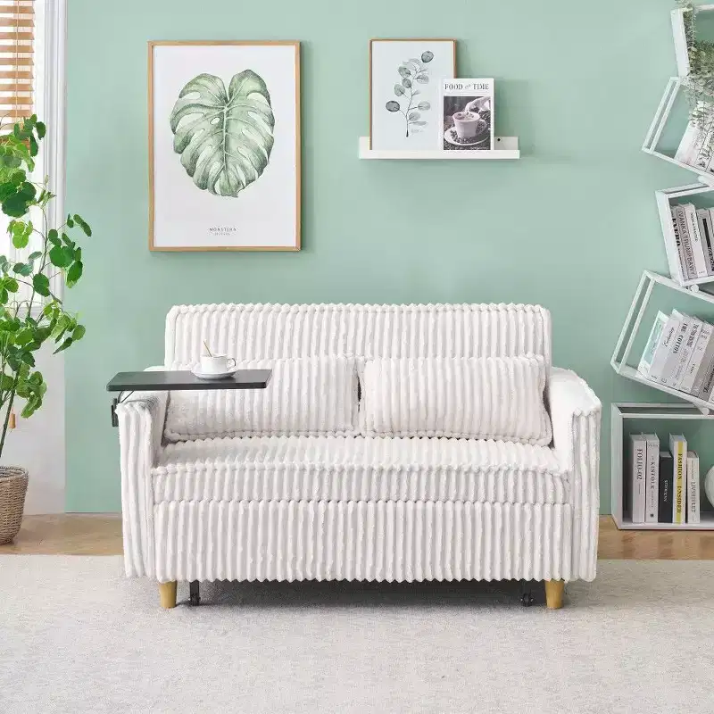 TUYOHW Space-Saving Convertible Sofa,Corduroy Sofa Bed with Movable Tabletop & USB Port,Multi-Functional Loveseat for Living Room