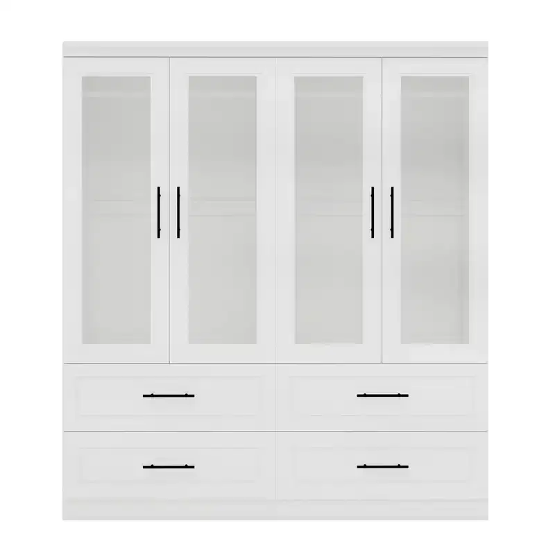 Keloyid White Wood 63 in. Armoire with 4 Drawers and 4 Doors