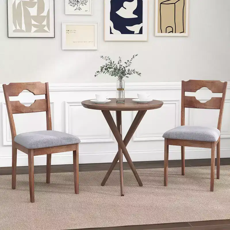 Set of 2 Dining Chair w/ Padded Seat High Back Rubber Wood Frame Kitchen Chairs