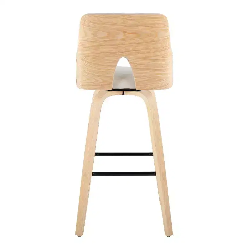 Set of 2 Stella Barstools Natural/Cream/Black: Fixed-Height, Wood Frame & Footrest - LumiSource