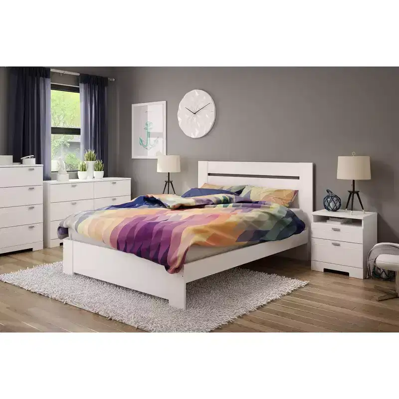 South Shore Reevo 6 Drawer Double Dresser Pure White: Anti-Tip Anchoring, Laminated Finish, Particle Board Frame, 51.25" Width