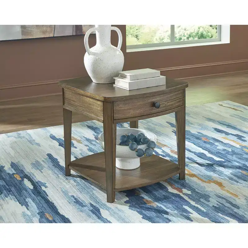 Signature Design by Ashley Burkbyer Rectangular End Table with Drawer and Lower Shelf, Brown Finish