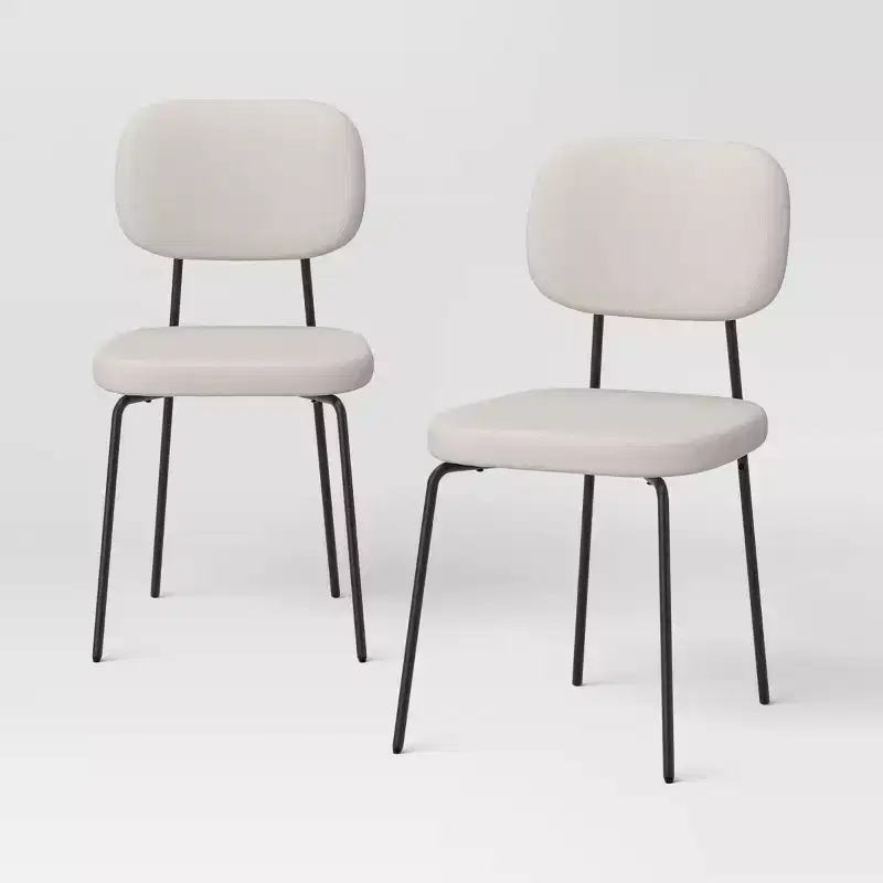 Set of 2 Upholstered with Metal Base Dining Chair Chairs Cream Boucle - Room Essentials™