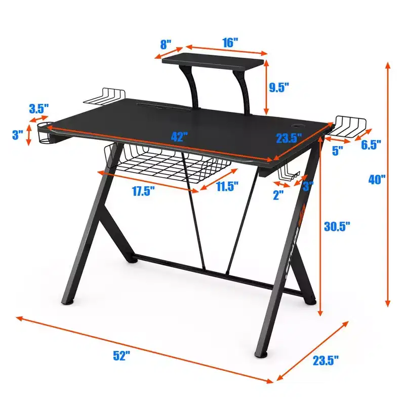 Gaming Desk with Headphone Hook & Cup Holder