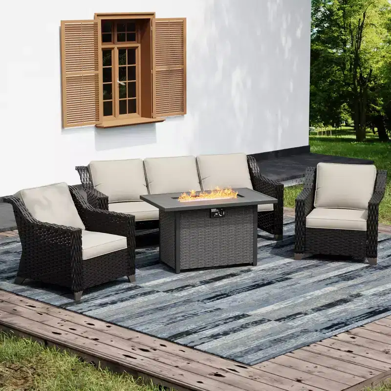 UPTIOT Outdoor Patio Set with Convertible Fire Pit Table and Seating
