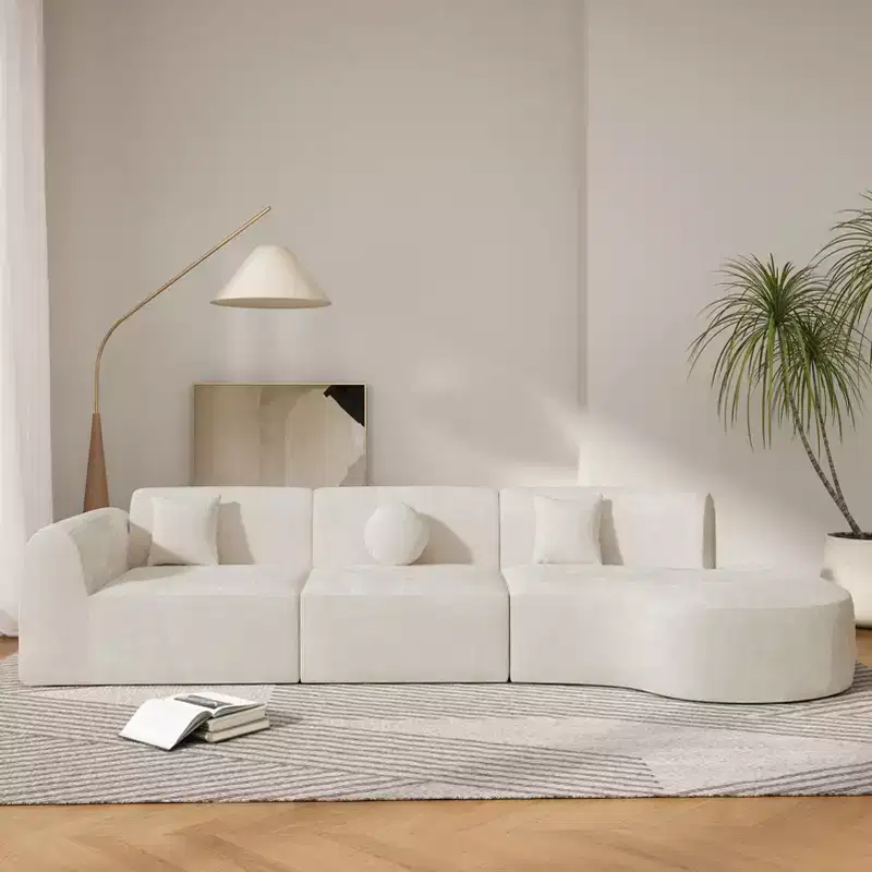 140-Inch Modern Curved Sectional Sofa with Chaise Lounge, 3-Piece Set, for Living Room