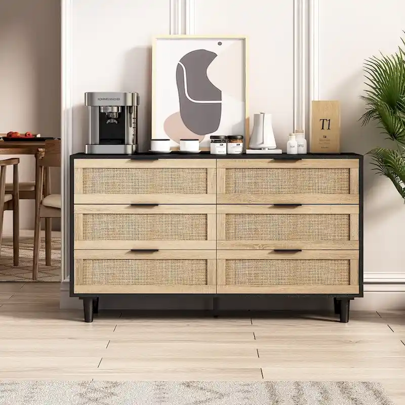 51.186-Drawers Rattan Storage Cabinet for Bedroom,Living Room