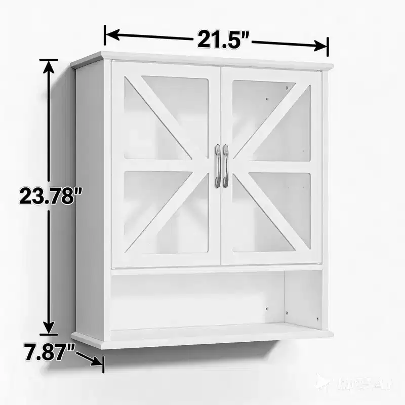 VECELO Wall-Mounted Bathroom Cabinet with X-Frame Glass Doors, Dual Storage Medicine Cabinet with Open Shelf for Bathroom/Kitchen, White