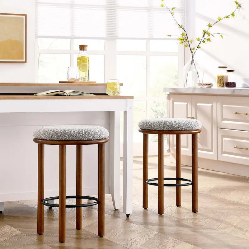Boucle Fabric Counter Stools - Set of 2