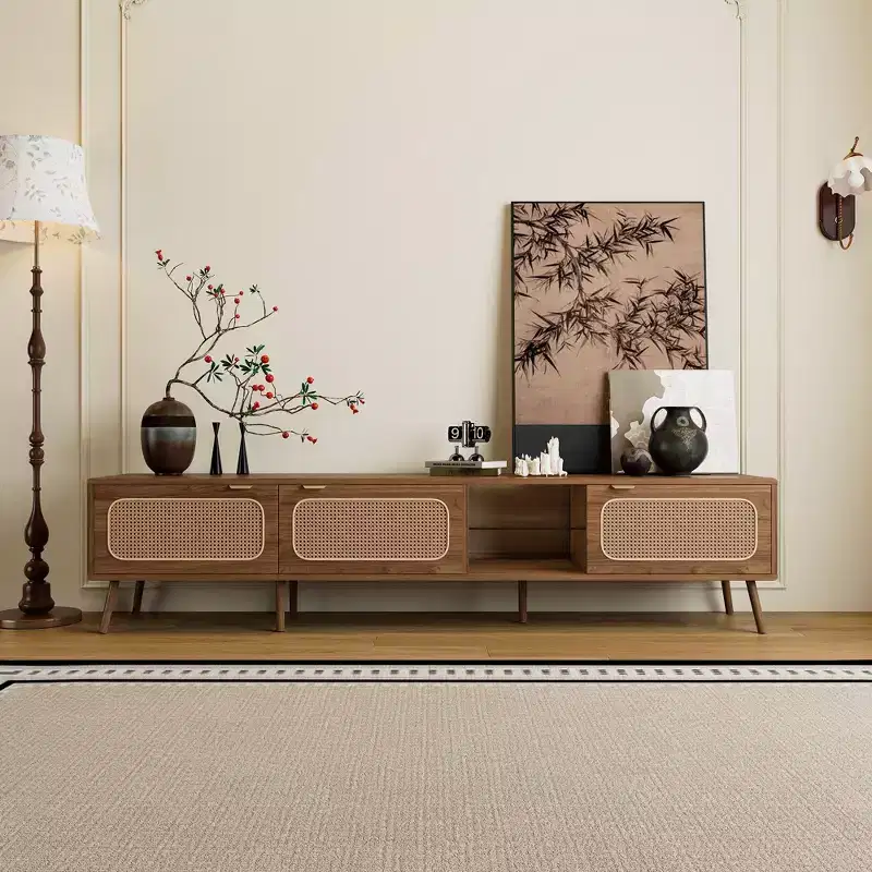 78 Inch Walnut Colored TV Stand for 75/80/85 Inches TVs Entertainment Center with Open Shelf for Living Room Bedroom