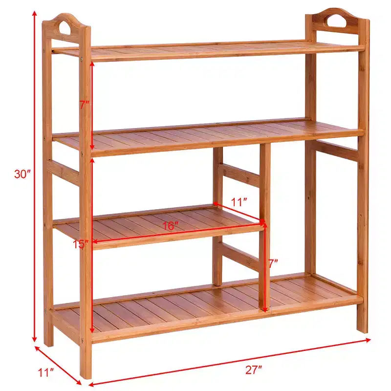 4-Tier Bamboo Shoe Rack Boot Tower Shelf Storage Organizer