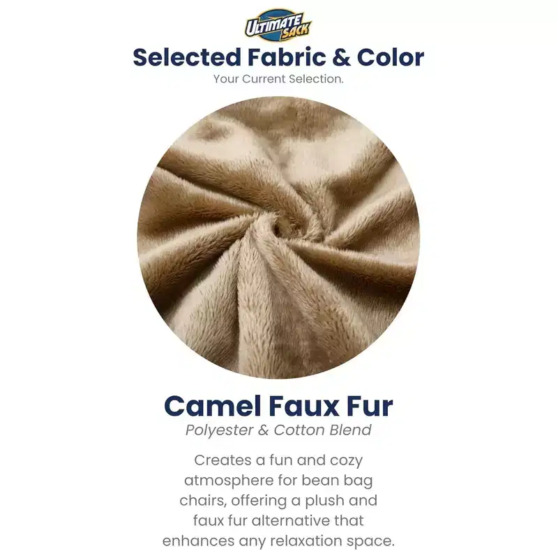 6ft Bean Bag Chair and Footstool, Oversized Lounger, Camel Fur
