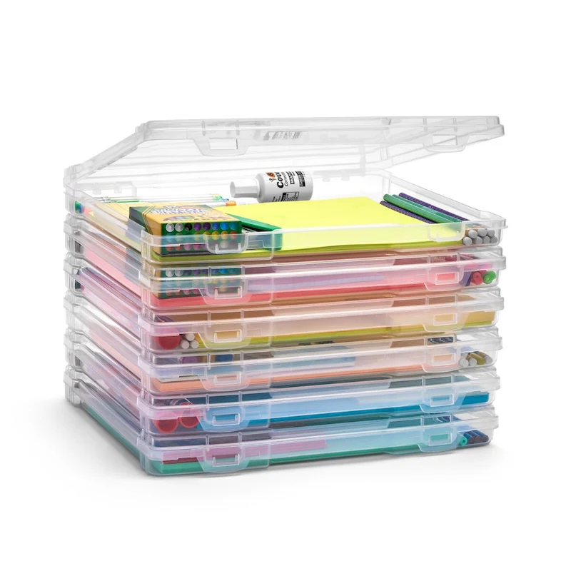 Sorbus Thin Clear Stackable Portable Project Case, Interior 10x12 Snap-Tight Closure Storage Office Supplies - Set of 6