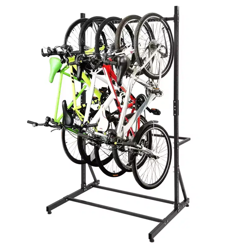 Bike Rack, Freestanding Vertical Storage for 5 Bicycles - 300 Lbs Capacity Adjustable Height Indoor Rack, Black