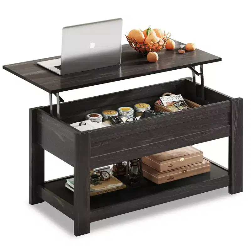 Espresso / Greige / Red-Brown / Rustic Brown Lift-Top Coffee Table with Hidden Compartment & Shelf, 1-Person