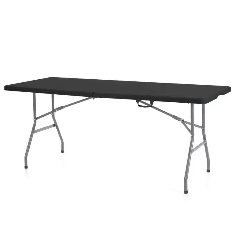 6-Foot Fold-In-Half Banquet Table – Lightweight, 300 lbs, Indoor & Outdoor, Black