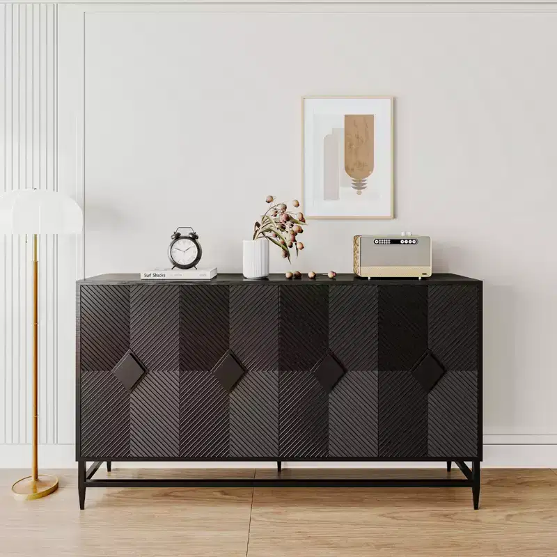 Sideboard Buffet Storage Cabinet with 4 Doors, Metal Legs, Adjustable Shelves Wooden Cabinet, Buffet Server Cabinet for Kitchen