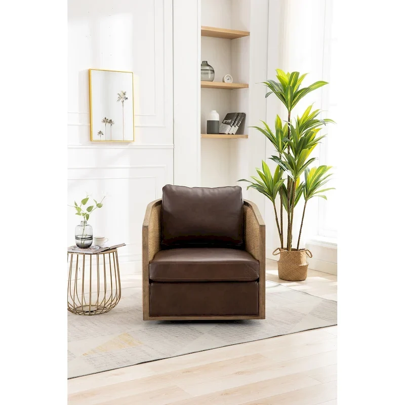 Grey / Beige / Brown Swivel Barrel Chair, Single Accent Seat, 360° Rotation