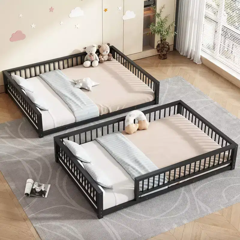 Whisen Twin XL over Queen Bunk Bed Frame with Ladder & Safety Guardrails