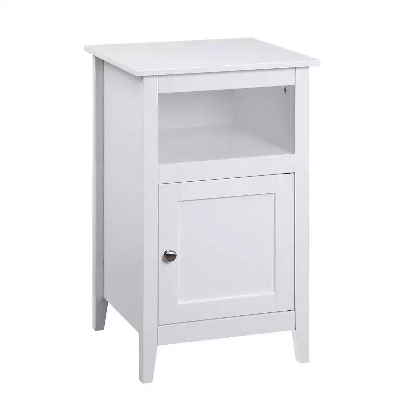 HomeStock Belmont Storage Cabinet End Table with Shelf and Shaker Door, Compact Accent Side Table with Hidden Cabinet and Open Storage Space