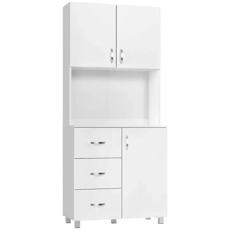 Freestanding Kitchen Buffet with Hutch Storage Organizer with 2 Door Cabinets, 3 Drawers and Open Countertop, Adjustable Shelf