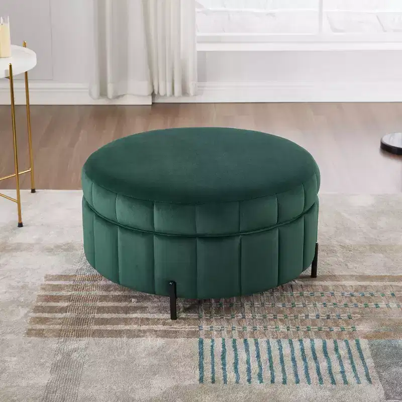 TUYOHW 31.5W Round Ottoman with Reversible Lid,Luxury Velvet Coffee Table Ottoman for Living Room,Accent Footstool,275lbs Capacity