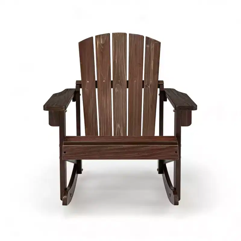 Gymax Childs Outdoor Adirondack Rocking Chair with Solid Wood Slatted Seat and Backrest Coffee/White